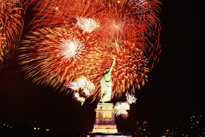 Fireworks over Statue of Liberty