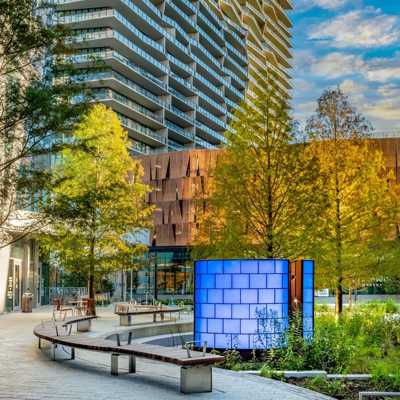 city building and parkette