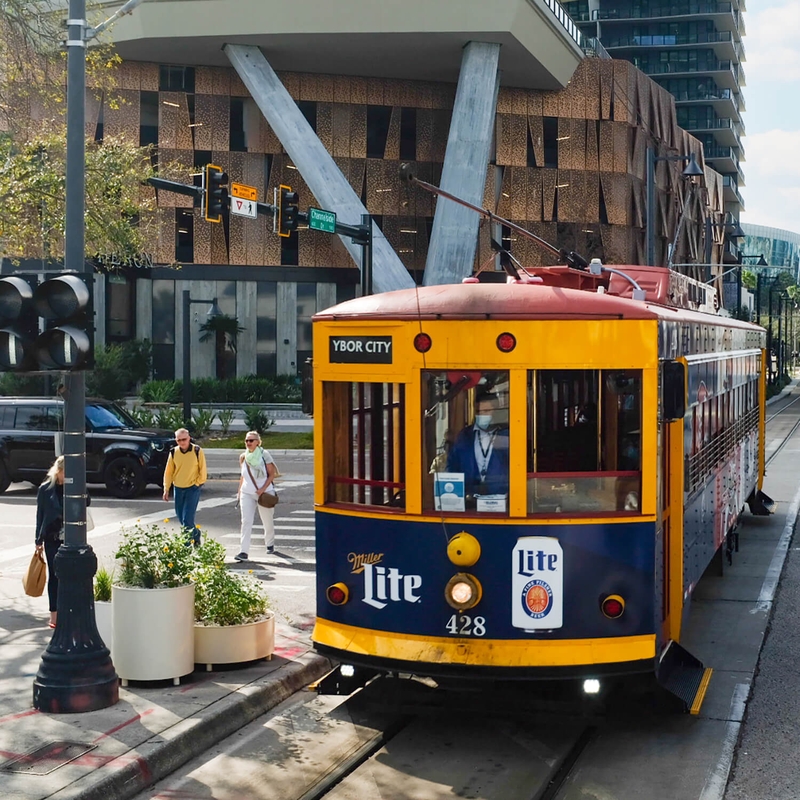 photo of street car and city intersection