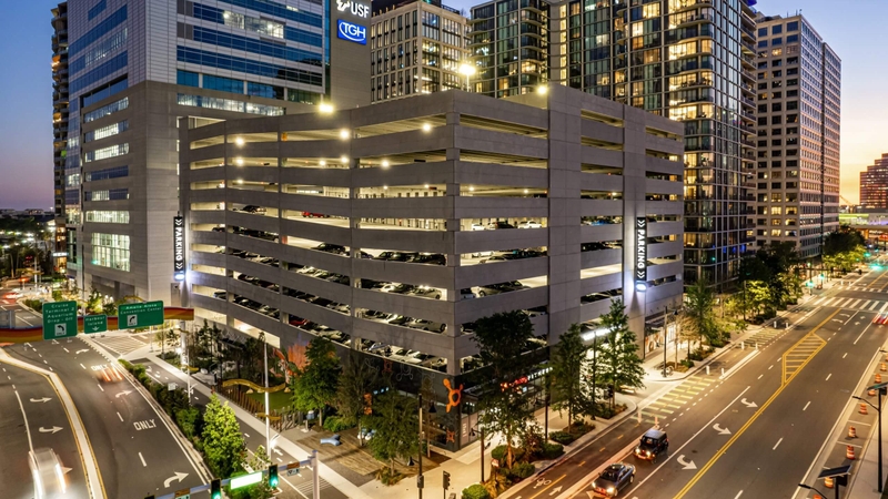 photo of a parking garage in downtown water street