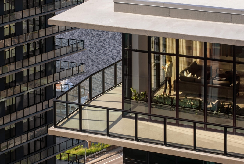 corner balcony of the Hero building