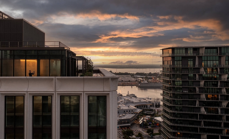 ariel photo of city skyline and high rise buildings