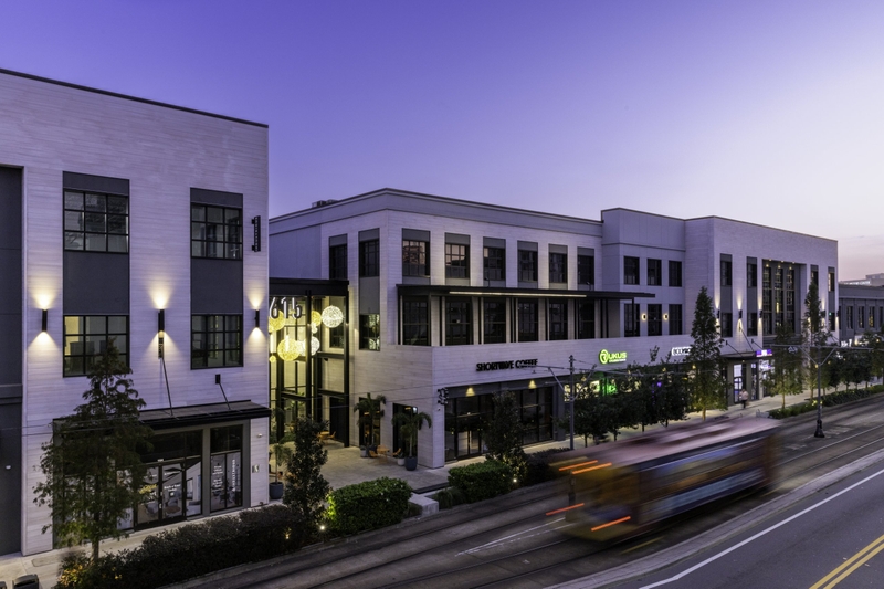 photo of Sparkman Wharf intersection with trolly