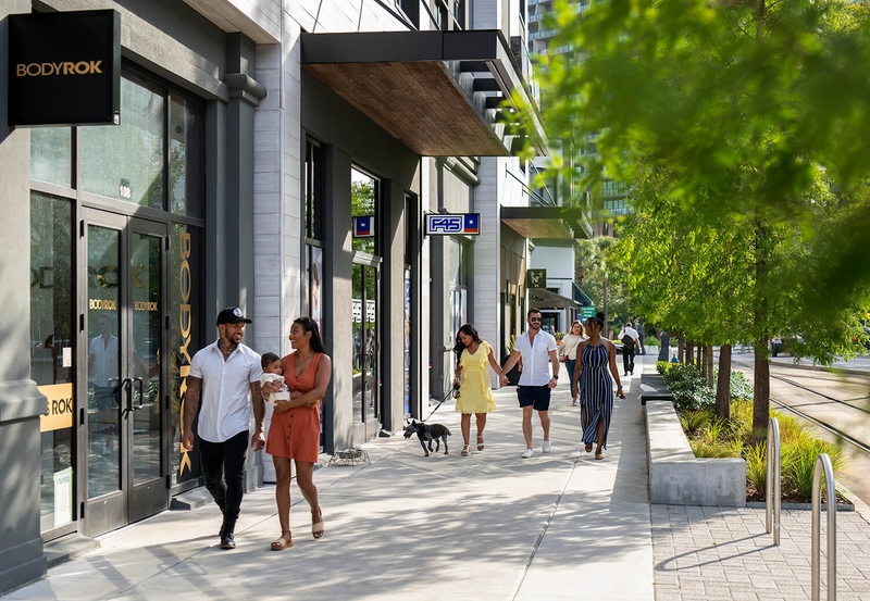 pedestrians walking in downtown Water Street