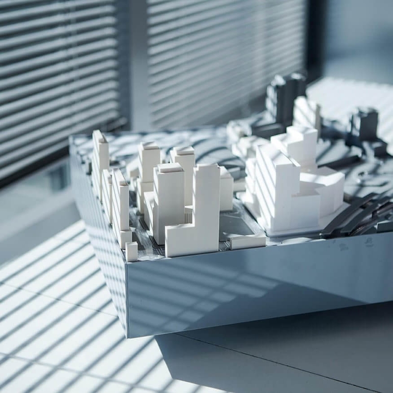 architectural model of part of the water street neighborhood 