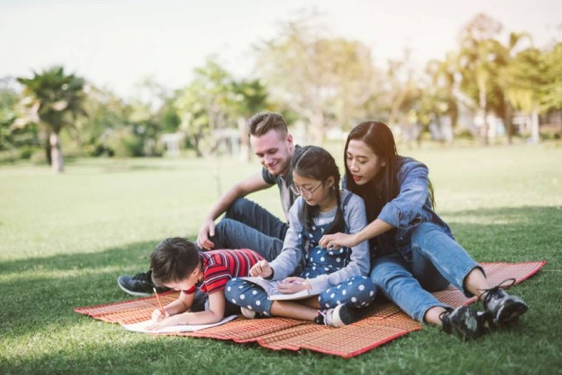 Family having a picnic on the grass