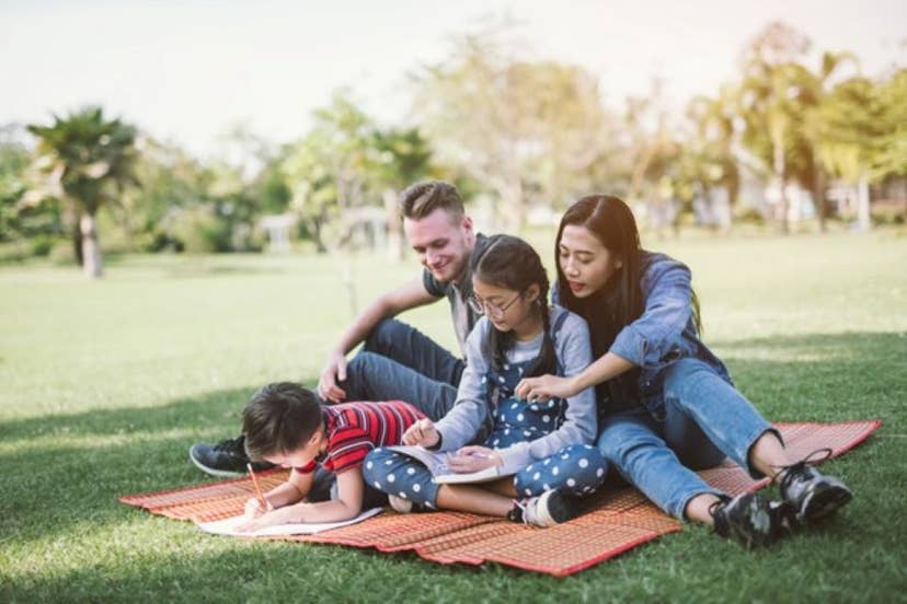 Family having a picnic on the grass