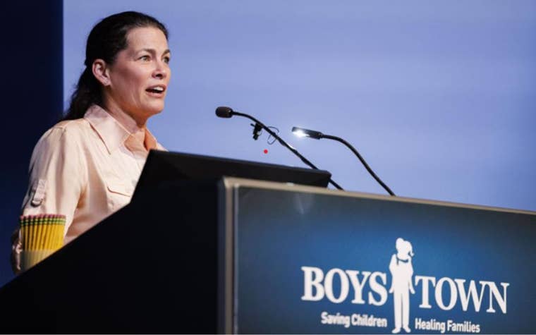 Nancy Kerrigan speaking speaking to the kids of Boys Town