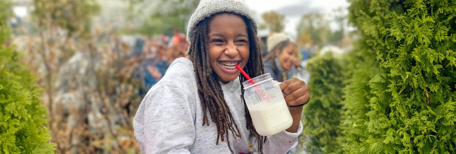 Student drinking milkshake