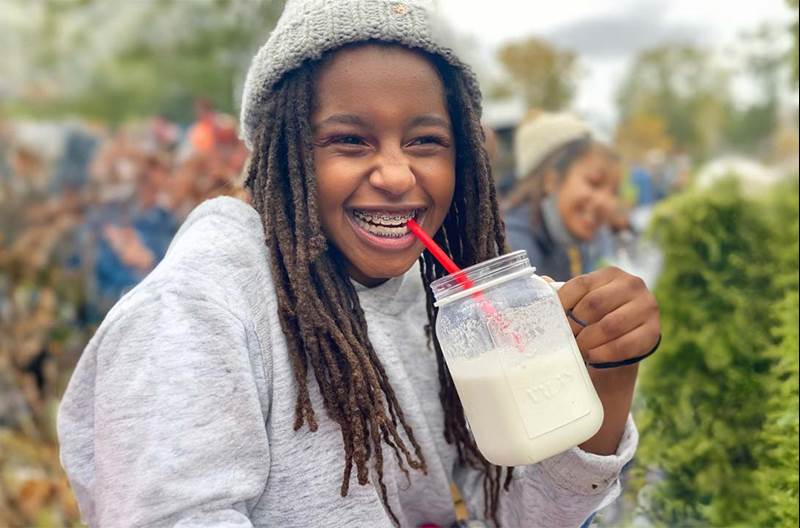 Student drinking milkshake