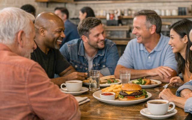 Adults having lunch together