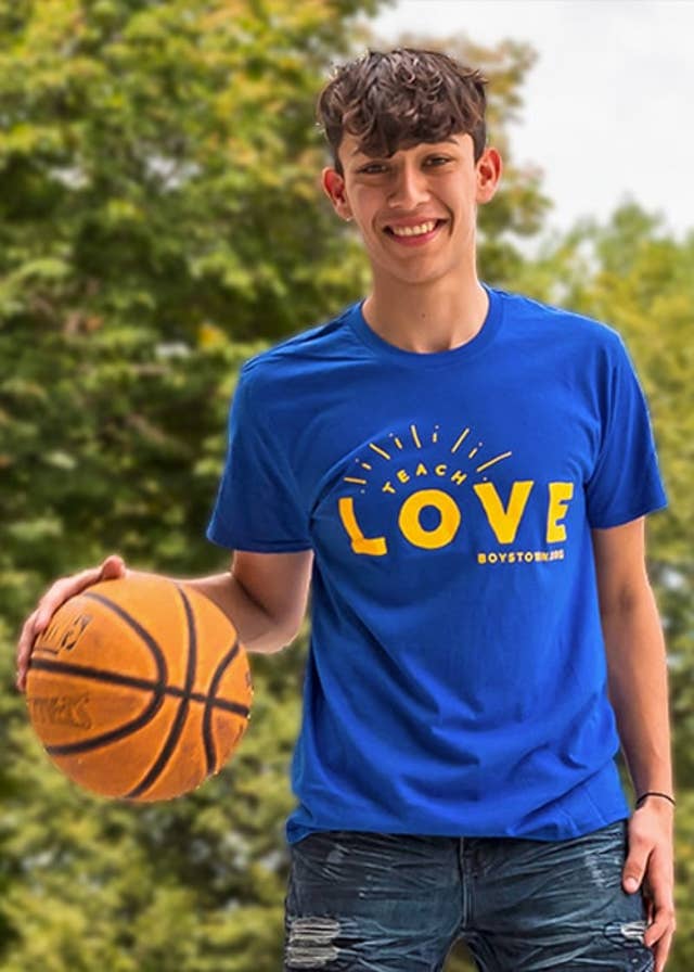 Kids Playing Basketball in Teach Love T-shirts