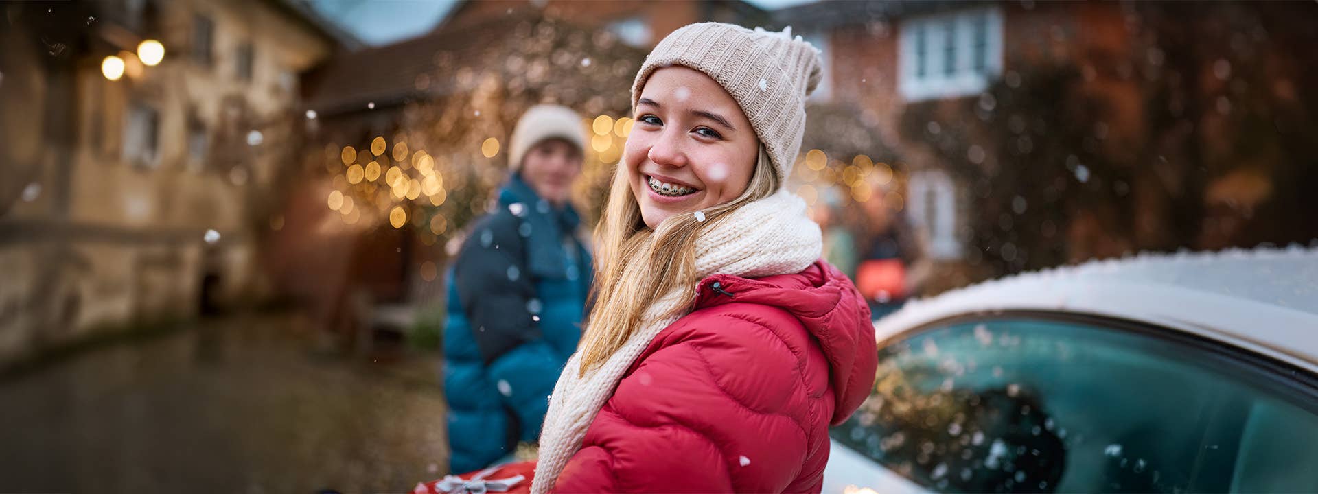 Teen girl smiling with winter wear