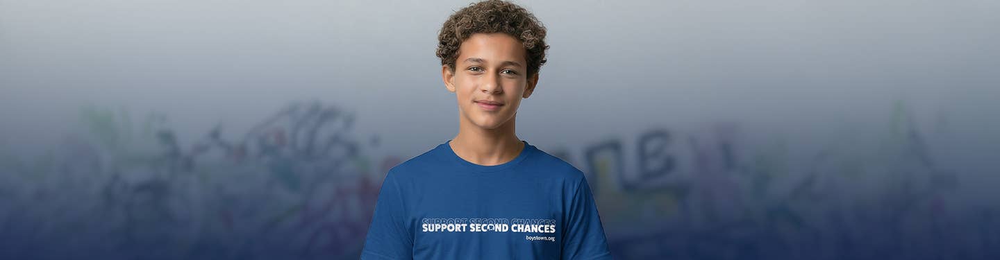 Young man in blue t-shirt