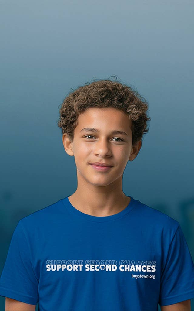 Young man in blue t-shirt