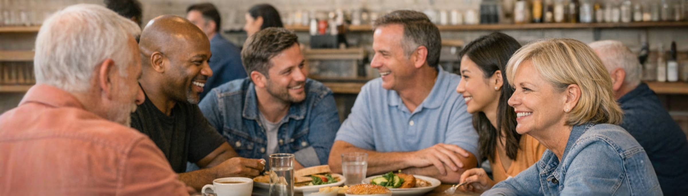 Adults having lunch together