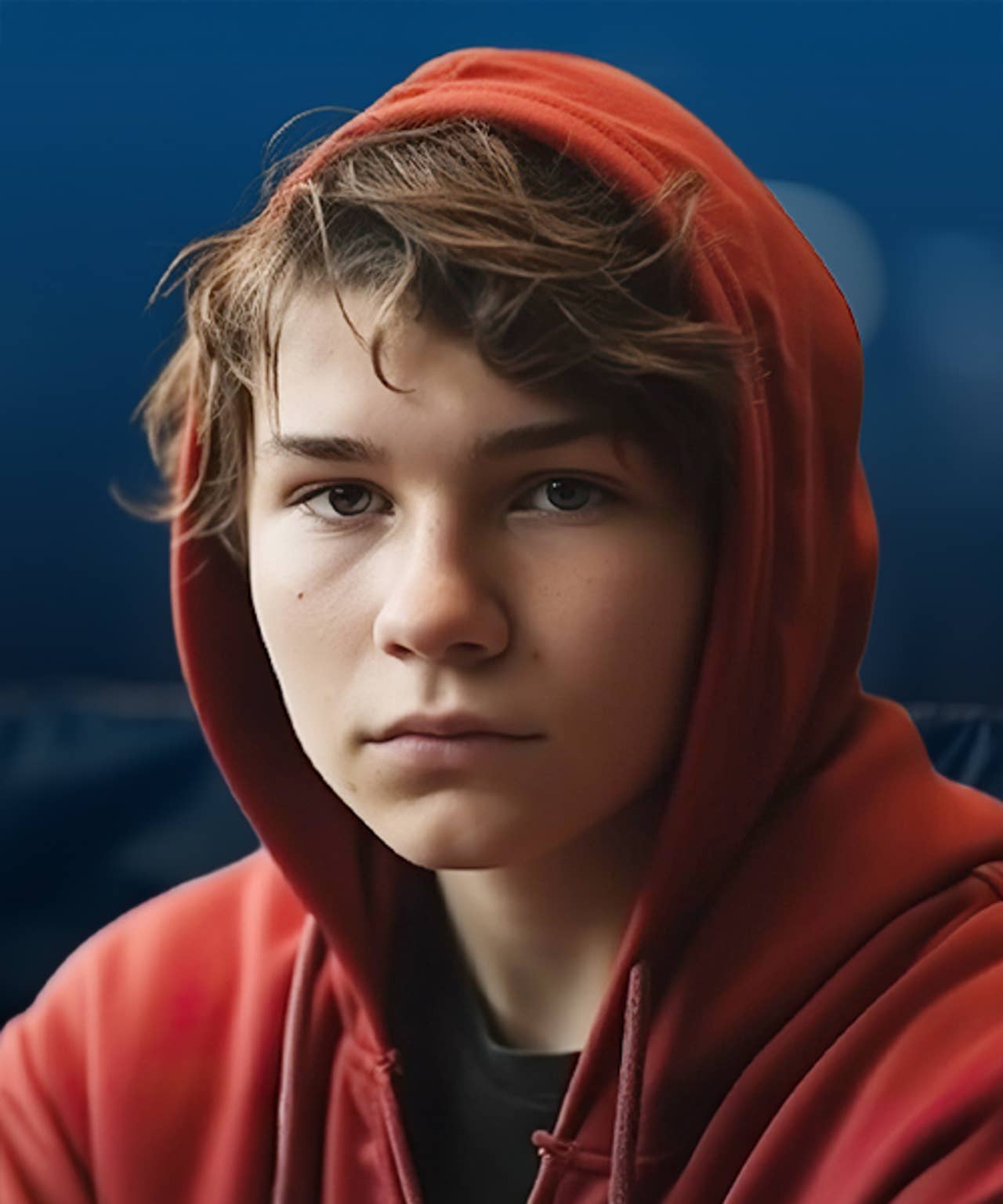 Teen in red hoodie