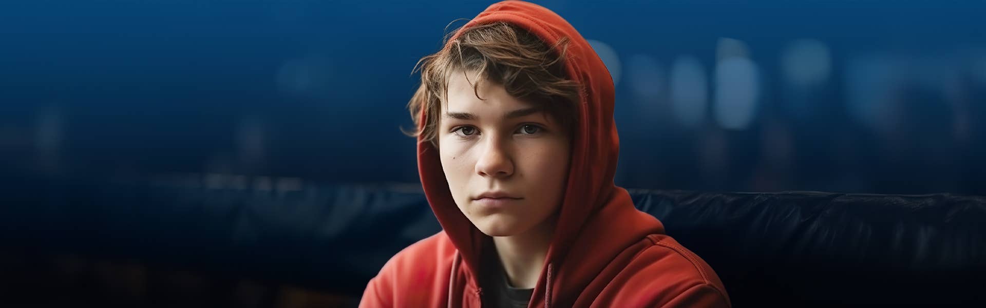 Young man in red hoodie