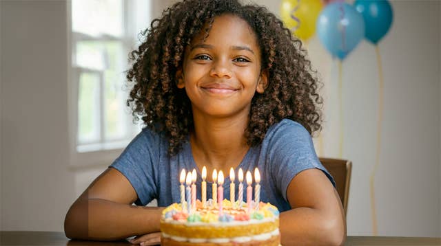 Happy girl with birthday cake