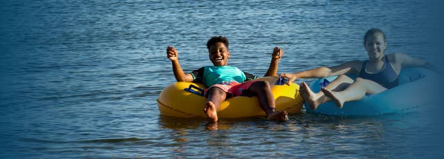 Kids water tubing at Lake Okoboji