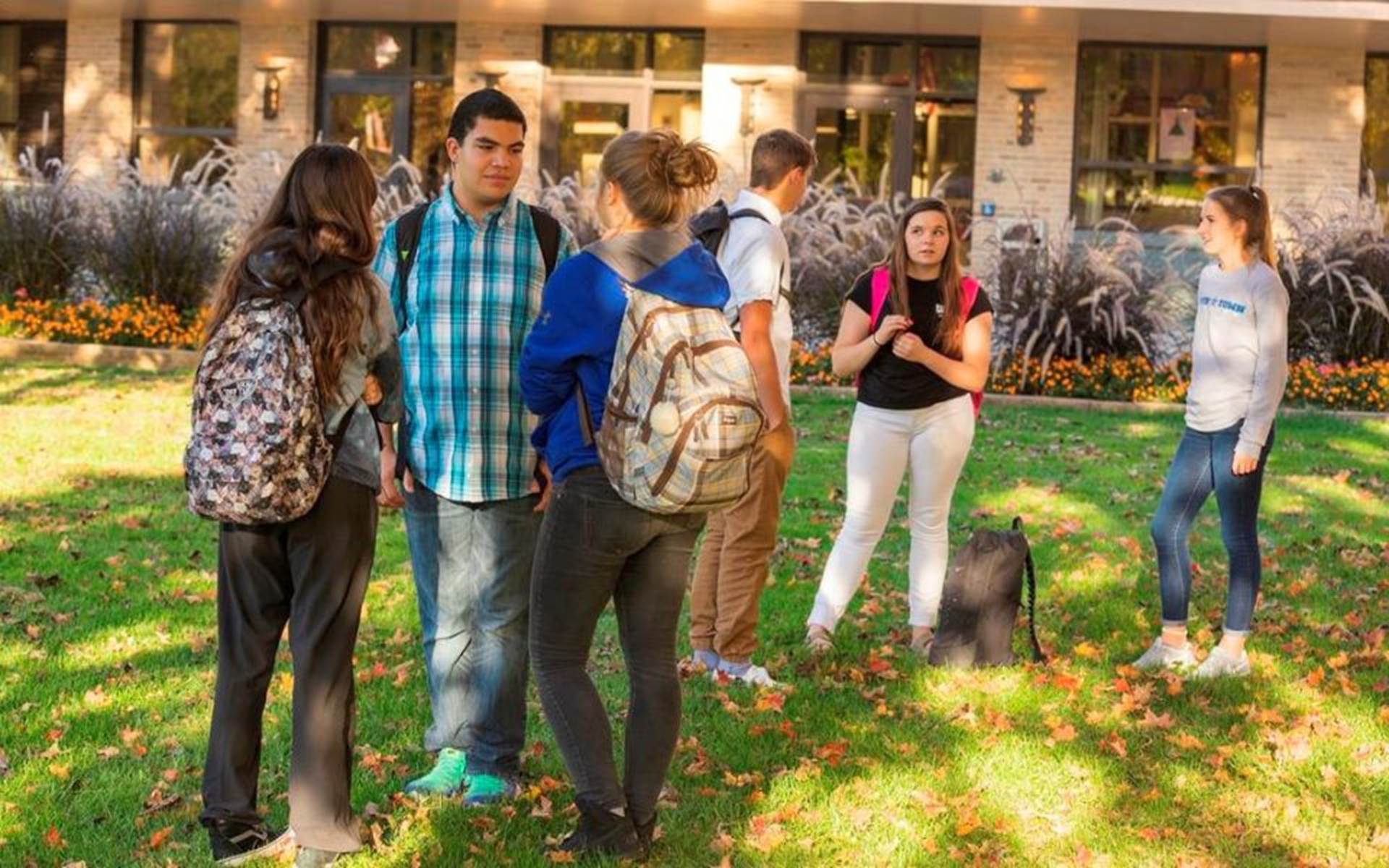 Kids congregating outside before going back to school