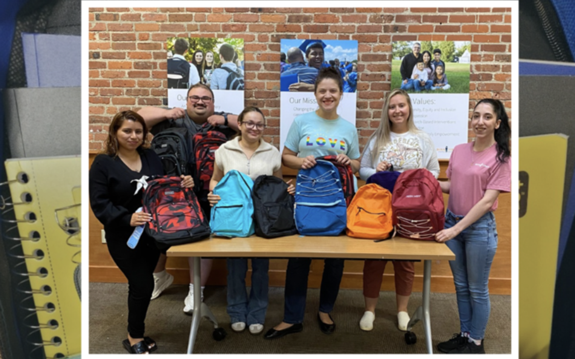 New Englands employees with backpacks