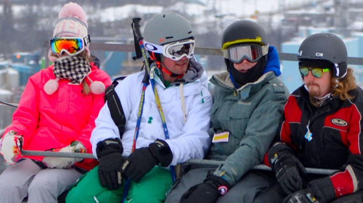 Students on a ski lift