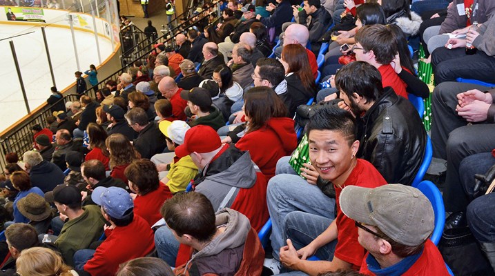 Students at a hockey game