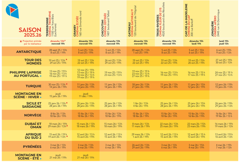 Calendrier Aventuriers Voyageurs 2025-2026