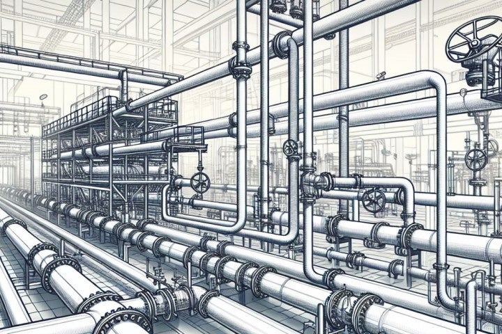 sketch of system of pipelines in a factory