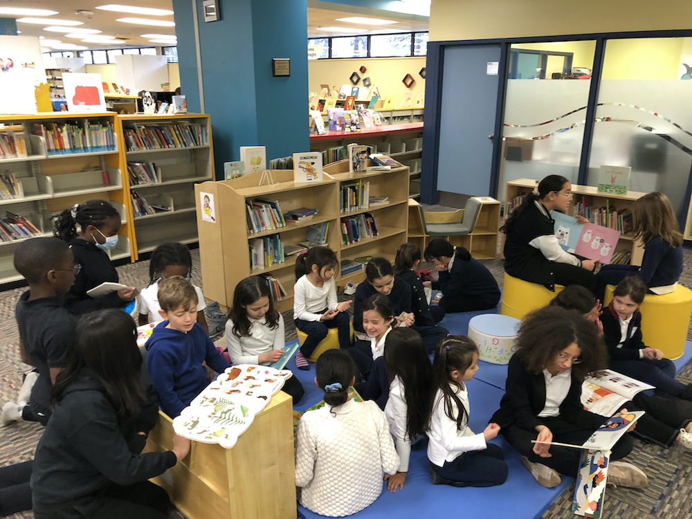 students at the library