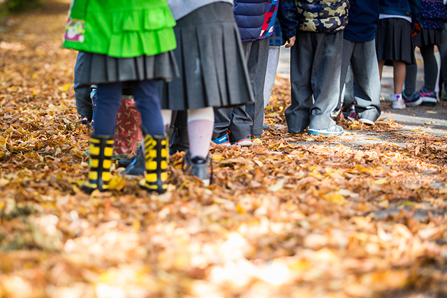 school students line