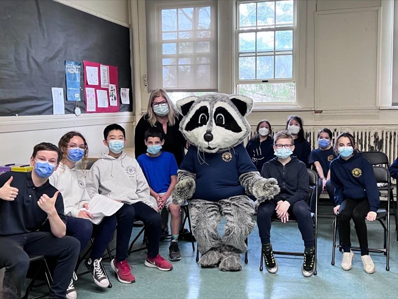 Rossy the mascot with Roslyn Debating Team and School Principal Joanna Genovezos