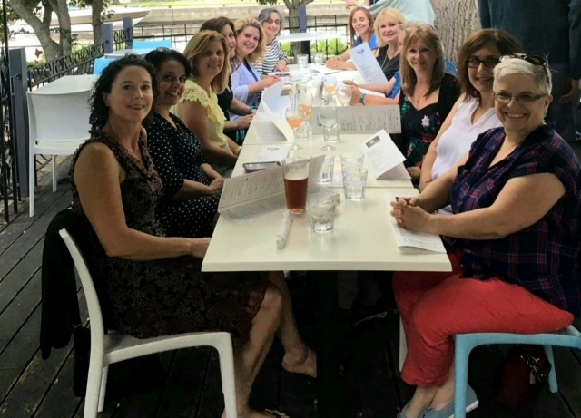 Several members of the “Super Special Moms” meet at a restaurant on the boardwalk in Ste-Anne-de-Bellevue in 2019.  Photo courtesy of L. Blair