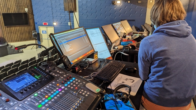 The booth in the Louise Chalmers Theatre at John Rennie High School. Photo courtesy of C. Webb