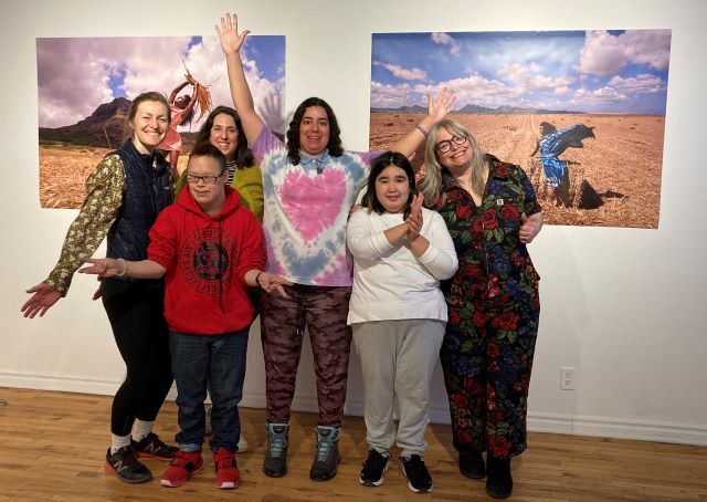 From left: Marie-Renée Vial, Antoine Chu, Amber Berson, Jessica Teixeira-Pinto, Juana Iggyook-Onningnak and Anna Persichilli visit Kama La Mackerel's exhibition Who sings the queer island body? at the Visual Arts Centre on March 24.