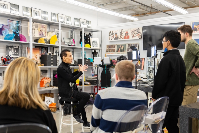 Simon Chang speaks with students from Summit School’s TECC Video Model Productions program on January 26, 2023 at Chang’s Chabanel studio.  Photo: Etienne Béland for Pickle Creative Agency 