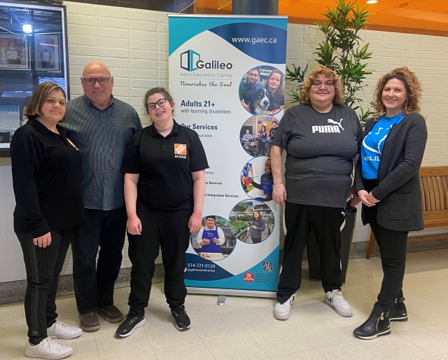 Students in the Social Integration Work Program at Galileo Adult Education Centre, from left: Ruby Ipekian, internship supervisor Michel Massé, Erica Farina, Nancy Leopardi and facilitating teacher Luciana Franceschini. Photo courtesy of Galileo Adult Education Centre. 