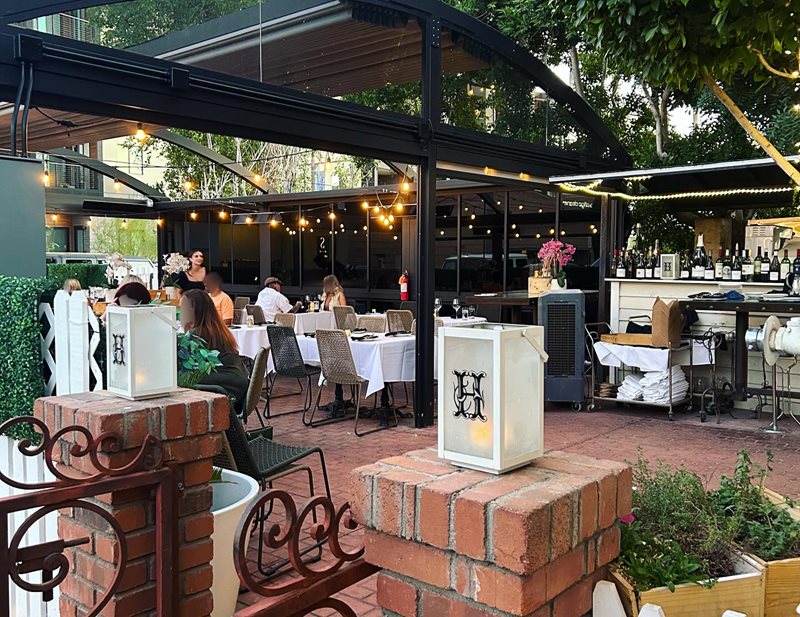 The comfortable patio at the House Brasserie.