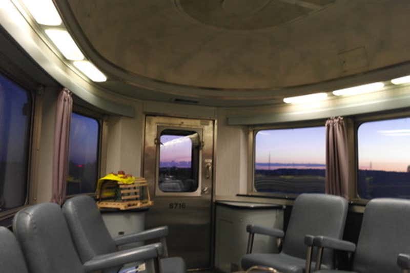 Caboose car of the Ocean train at dusk