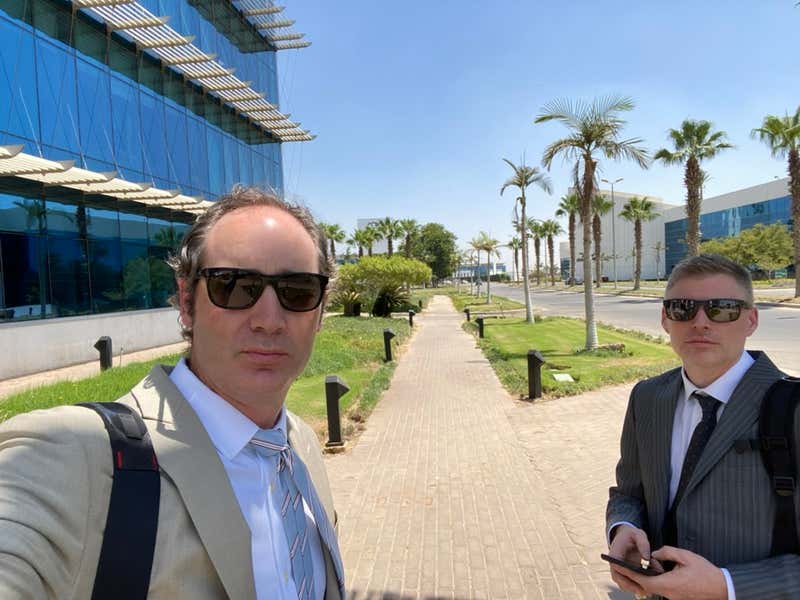 Joel and Jon suited up for the customer meeting