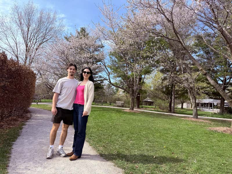 Harry and Gem under the blossoms