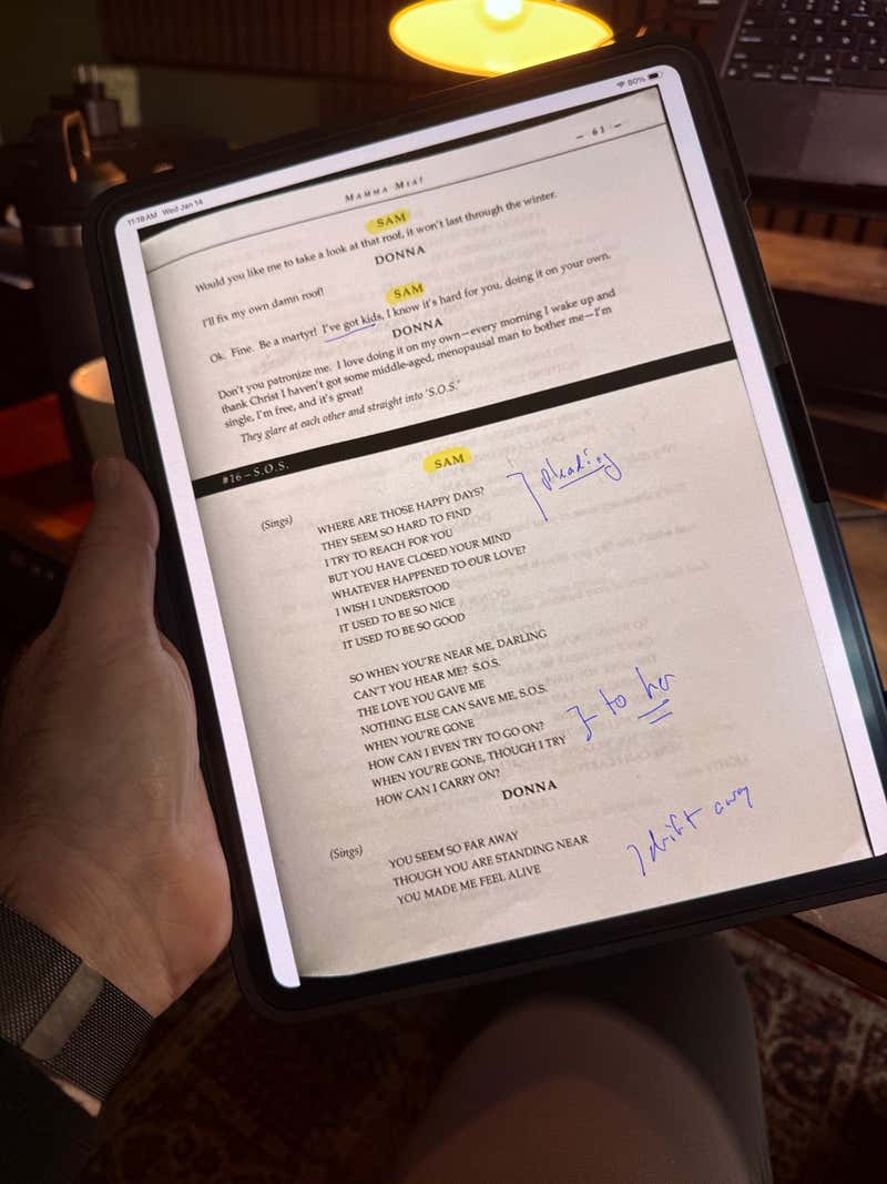 Mamma Mia script with handwritten annotations