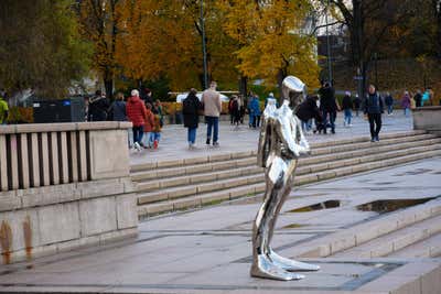 Chrome humanoid sculpture