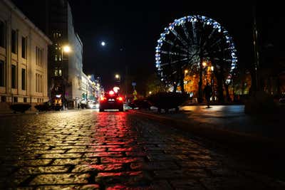Oslo at night with ferris wheel