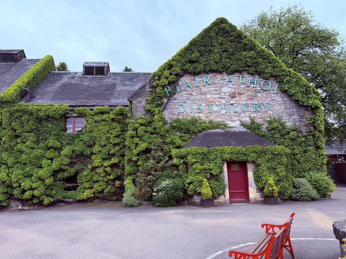 Blair Athol Distillery in Pitlochry, founded 1798, the building wrapped in ivy
