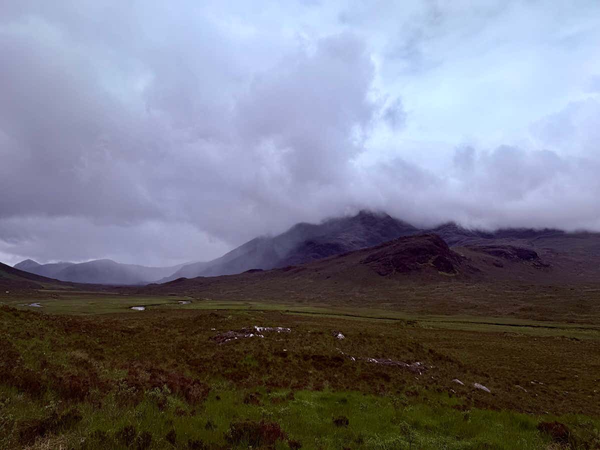 The Black Cuillin proper, locked in cloud, the kind of moody you only get on Skye
