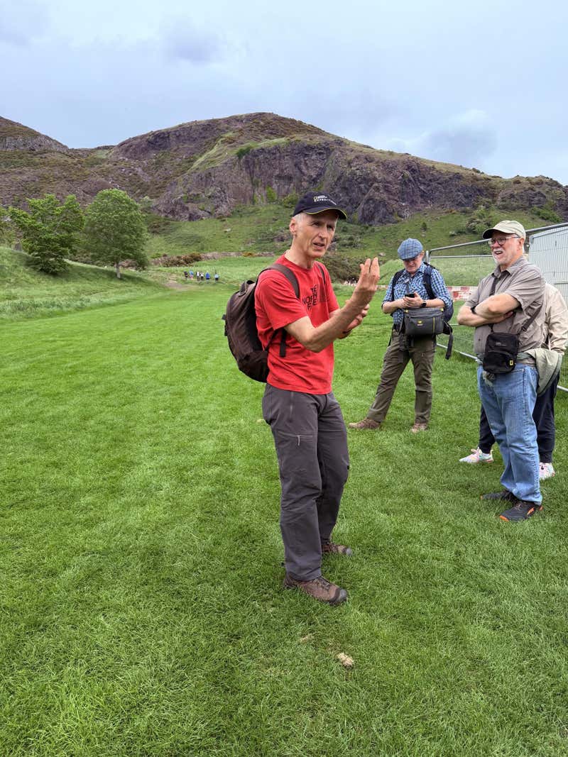 Gordon talking us through the geology at the base of Arthur's Seat