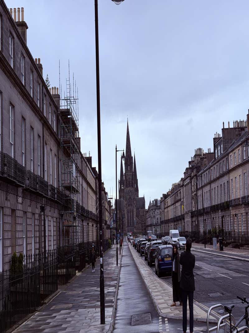 A New Town terrace running toward a cathedral spire