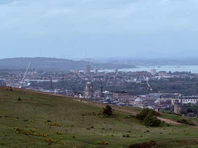 The view toward the Forth bridges, hazy in the distance